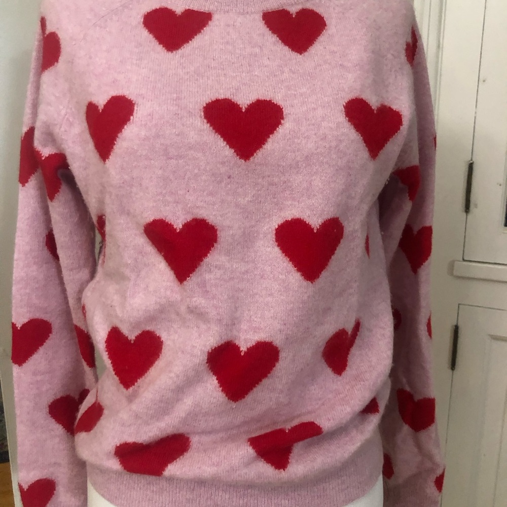 Charter Club Pink and Red Heart Crew Neck Cashmere